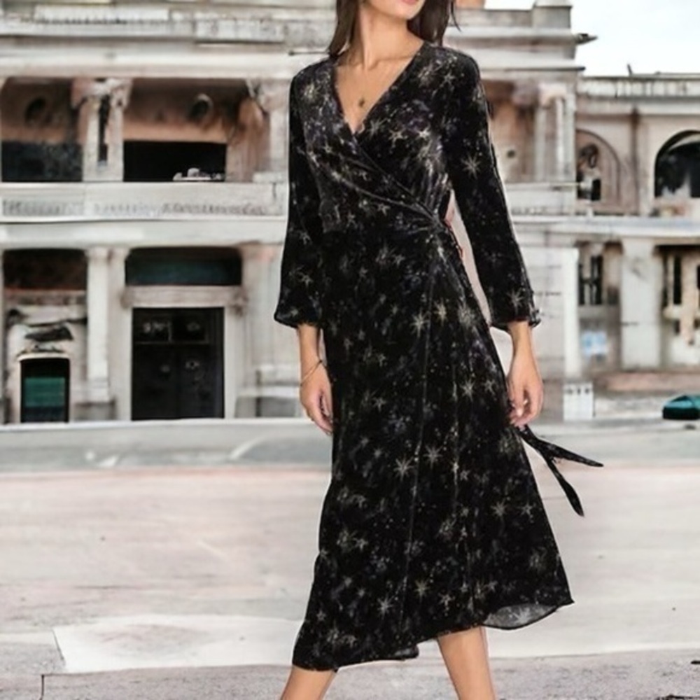 Johnny Was Stardust Velvet Silk Blend Wrap Dress NWT